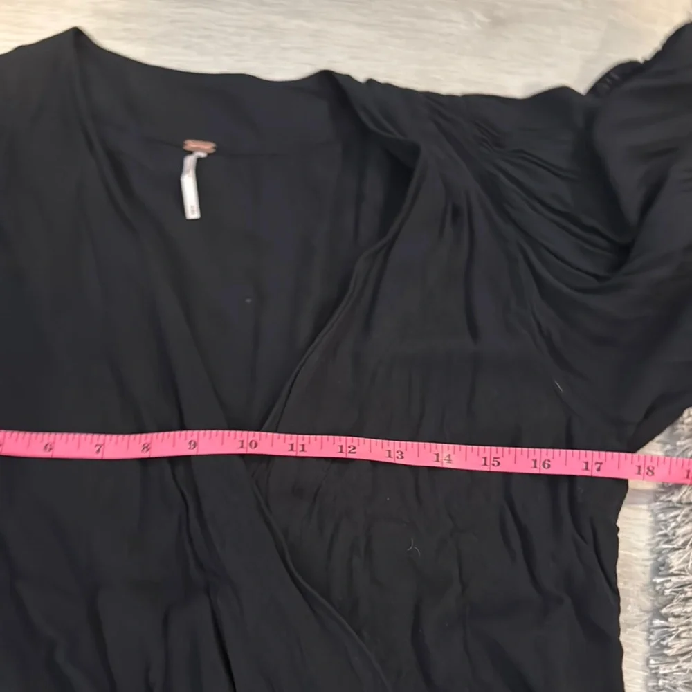 Free People Black Puff Sleeve Wrap Blouse